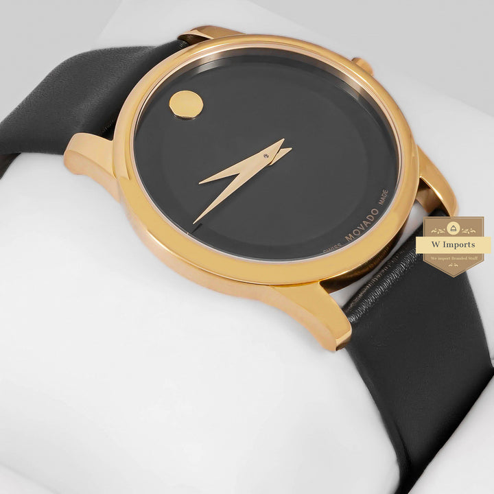 Latest Collection Yellow Gold Case With Black Dial & Plane Leather Strap