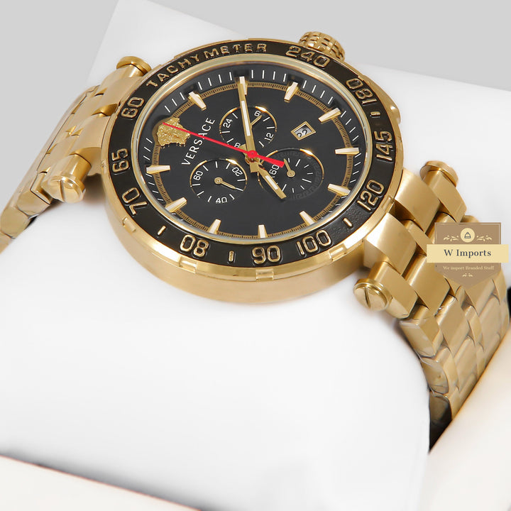 Latest Collection Chronograph Yellow Gold With Black Dial Stainless Steel Watch