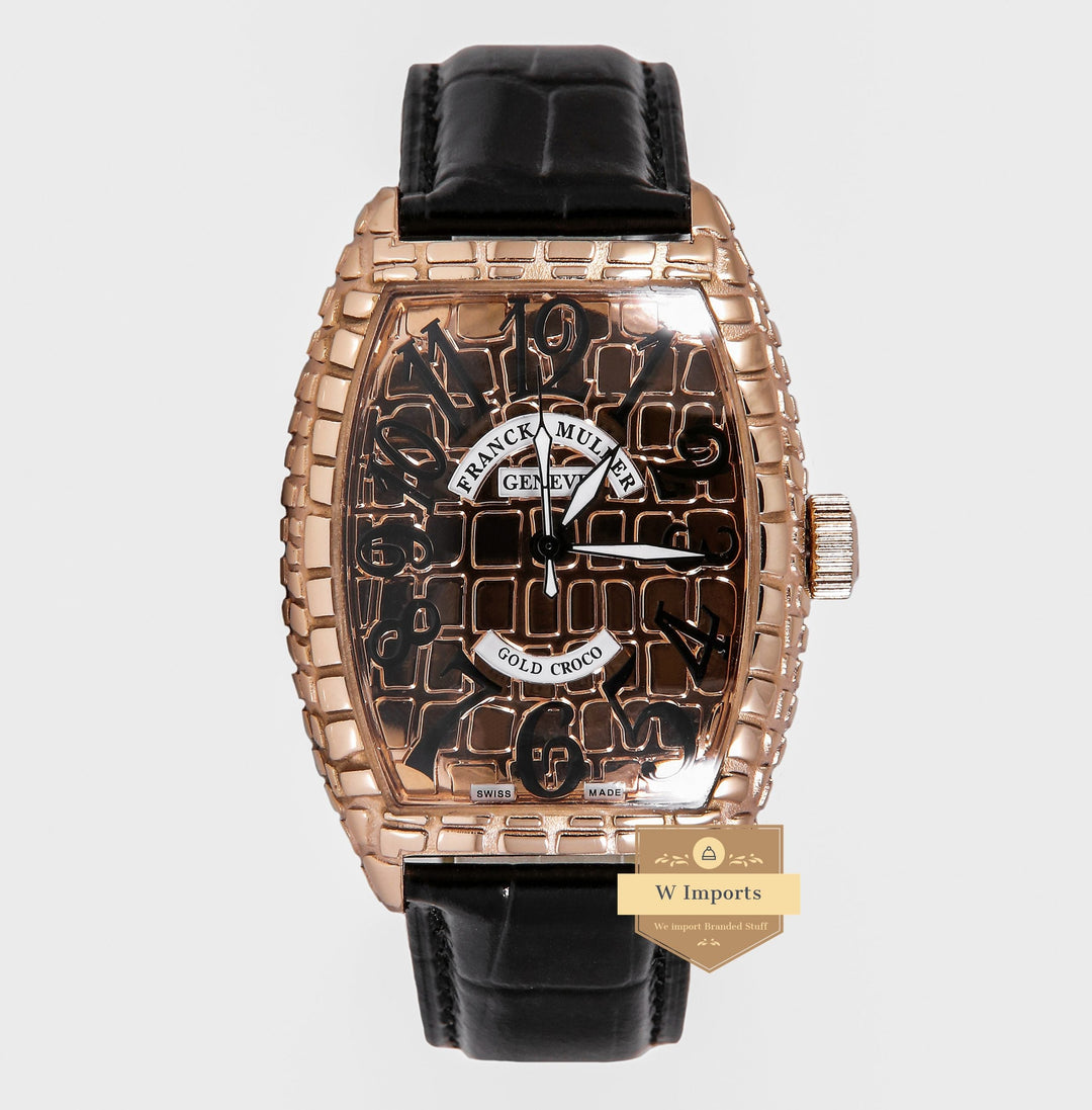 Latest Collection Gold Croco Rose Gold Case & Dial With Black Leather Strap Automatic Watch