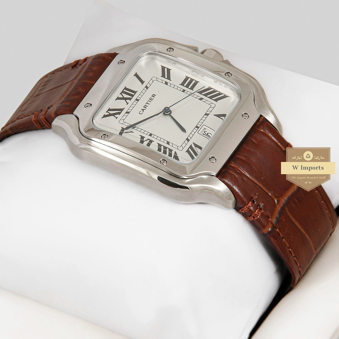 Latest Collection Silver Case With White Dial & Brown Leather Strap