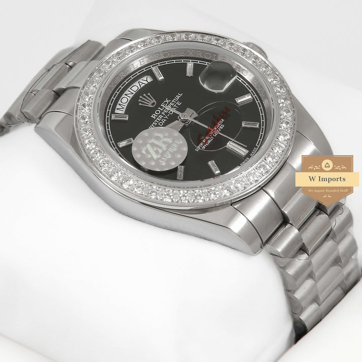 Latest Collection 40 All Silver With Stone Bezel & Black Dial Automatic Watch ZR Factory